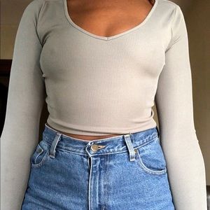 Olive green long sleeve crop top